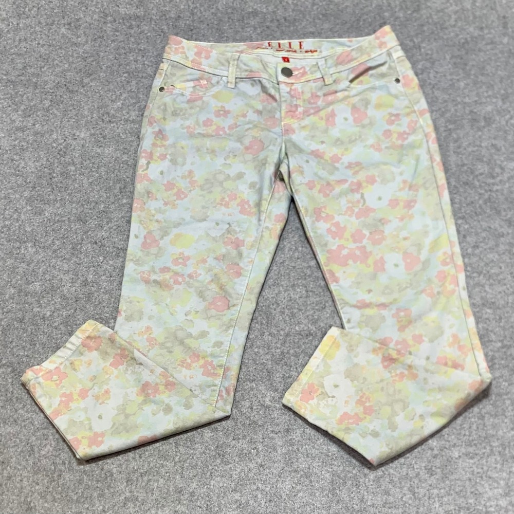 Elle Paris‎ Floral Print Skinny Pants Pastel Pink Yellow Green Size 8